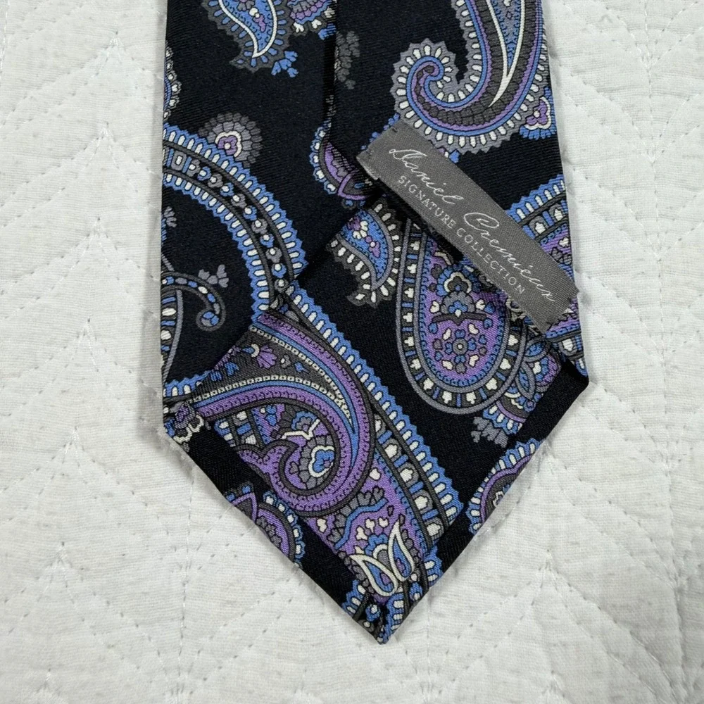 Daniel Cremieux Signature Mens Tie Paisley Silk‎ Black Purple 7 Fold 60